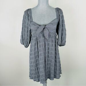 NWT Forever 21 Black White Gingham Babydoll Dress SZ S Tie Front Puff Sleeves